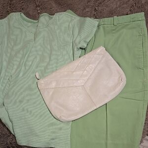 Bundle- Green STRIPE IZOD Top MED & CHADWICKS GREEN SHORT SZ 6.  Leather Clutch!